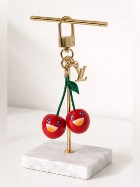 Fashion Red Cherry  Bag Charm/ key chain with Gold Hardware